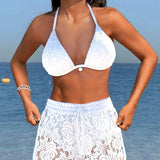 Mireia - Bikini de Encaje Blanco con Top Triangular y Short