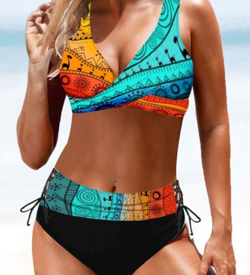 Lorena - Bikini Colorido y Radiante de Estampado Vibrante