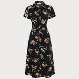 Gloria - Vestido Midi Negro Floral