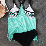 Celia - Tankini de Color Liso con Elegante Estampado de Leopardo