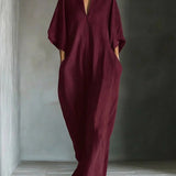 Alina - Vestido largo con mangas 3/4 y escote en V