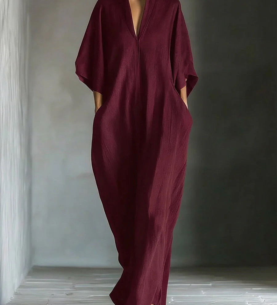 Alina - Vestido largo con mangas 3/4 y escote en V