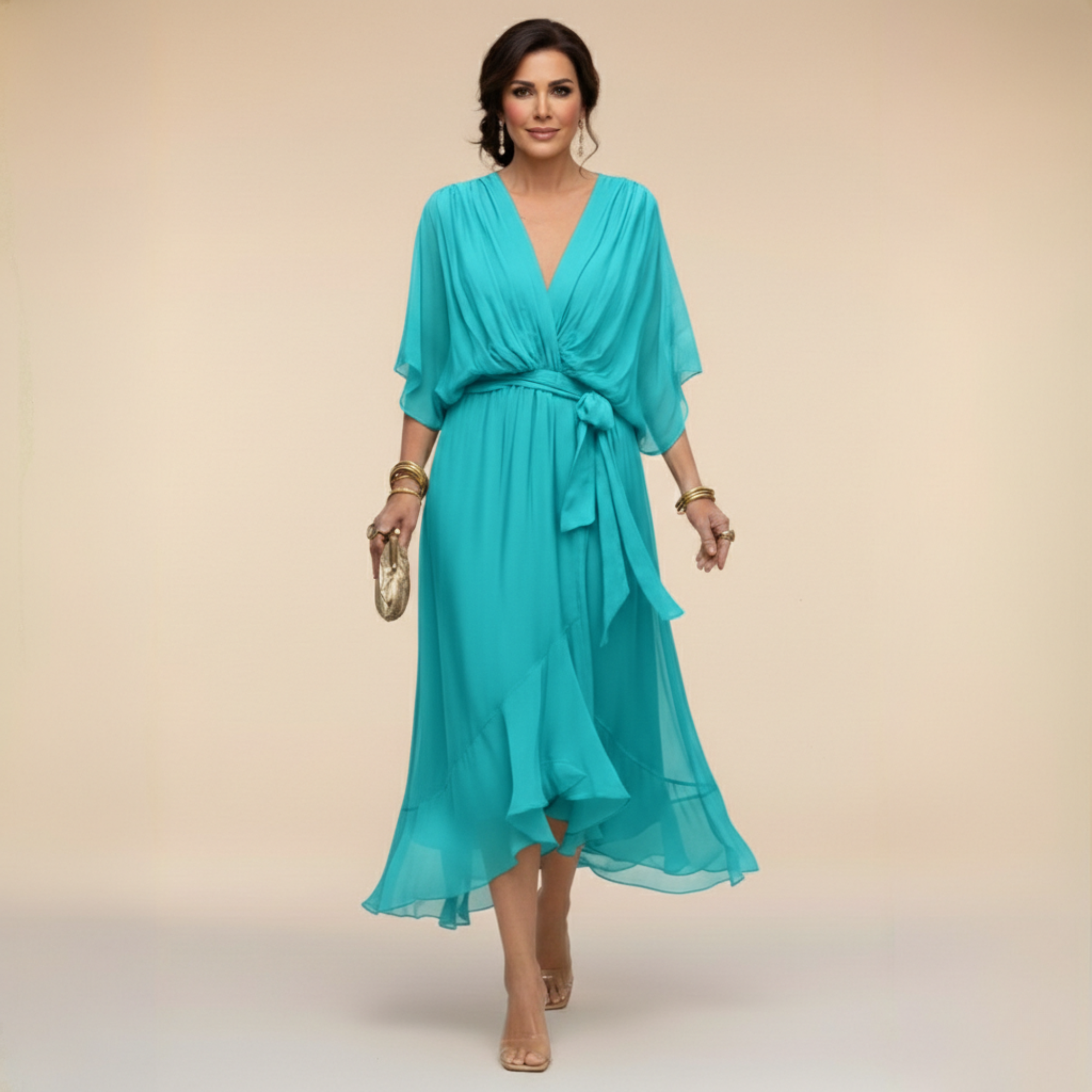 Mónica - Vestido de Chiffon con Escote en V