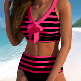 Pilar - Bikini de Rayas Blanco y Negro con Tiro Alto