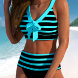 Pilar - Bikini de Rayas Blanco y Negro con Tiro Alto