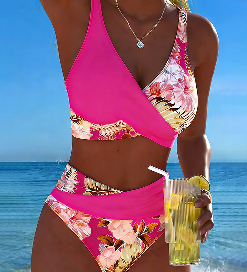 Ángela - Bikini Floral con Contraste y Delicada Abertura