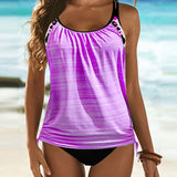 Celia - Tankini de Color Liso con Elegante Estampado de Leopardo