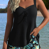 Gala - Tankini a Rayas con Short a Juego y Escote Elegante
