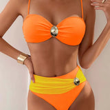 Beatriz - Bikini de Corte Alto con Detalles Dorados y Top Fruncido