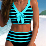 Pilar - Bikini de Rayas Blanco y Negro con Tiro Alto
