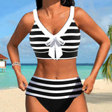 Pilar - Bikini de Rayas Blanco y Negro con Tiro Alto