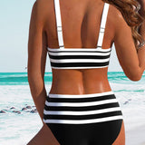 Pilar - Bikini de Rayas Blanco y Negro con Tiro Alto