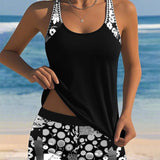 Carla - Tankini de Dos Piezas con Top sin Mangas y Short, Estampado Alegre