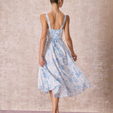 Renata - Elegante Vestido Midi Azul con Estampado Floral