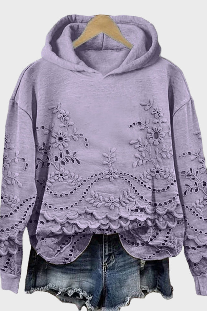 Sudadera con Capucha Efecto Encaje