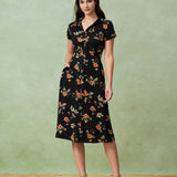 Gloria - Vestido Midi Negro Floral