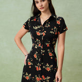 Gloria - Vestido Midi Negro Floral