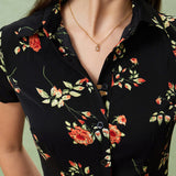 Gloria - Vestido Midi Negro Floral