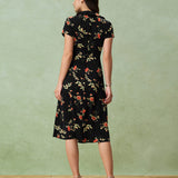 Gloria - Vestido Midi Negro Floral