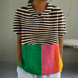 Eva - Camisa de Rayas Bold y Bloque de Color