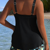 Gala - Tankini a Rayas con Short a Juego y Escote Elegante