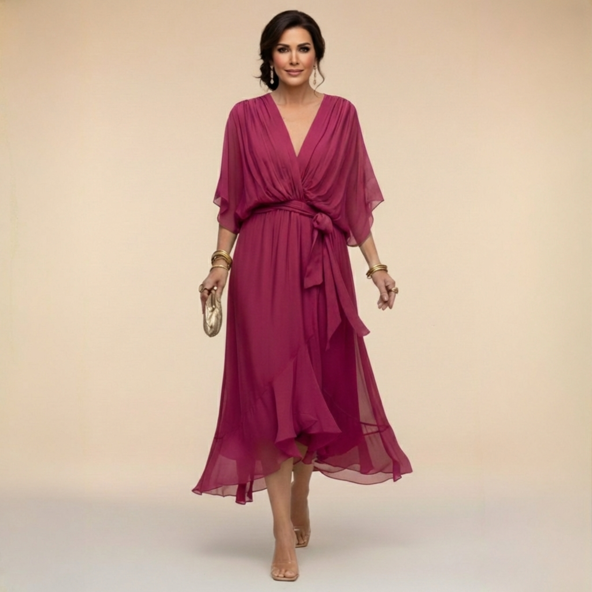 Mónica - Vestido de Chiffon con Escote en V