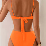 Beatriz - Bikini de Corte Alto con Detalles Dorados y Top Fruncido