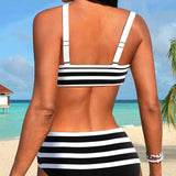 Pilar - Bikini de Rayas Blanco y Negro con Tiro Alto