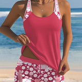 Carla - Tankini de Dos Piezas con Top sin Mangas y Short, Estampado Alegre