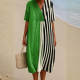 Noemí - Vestido Verde Vibrante con Rayas Negras