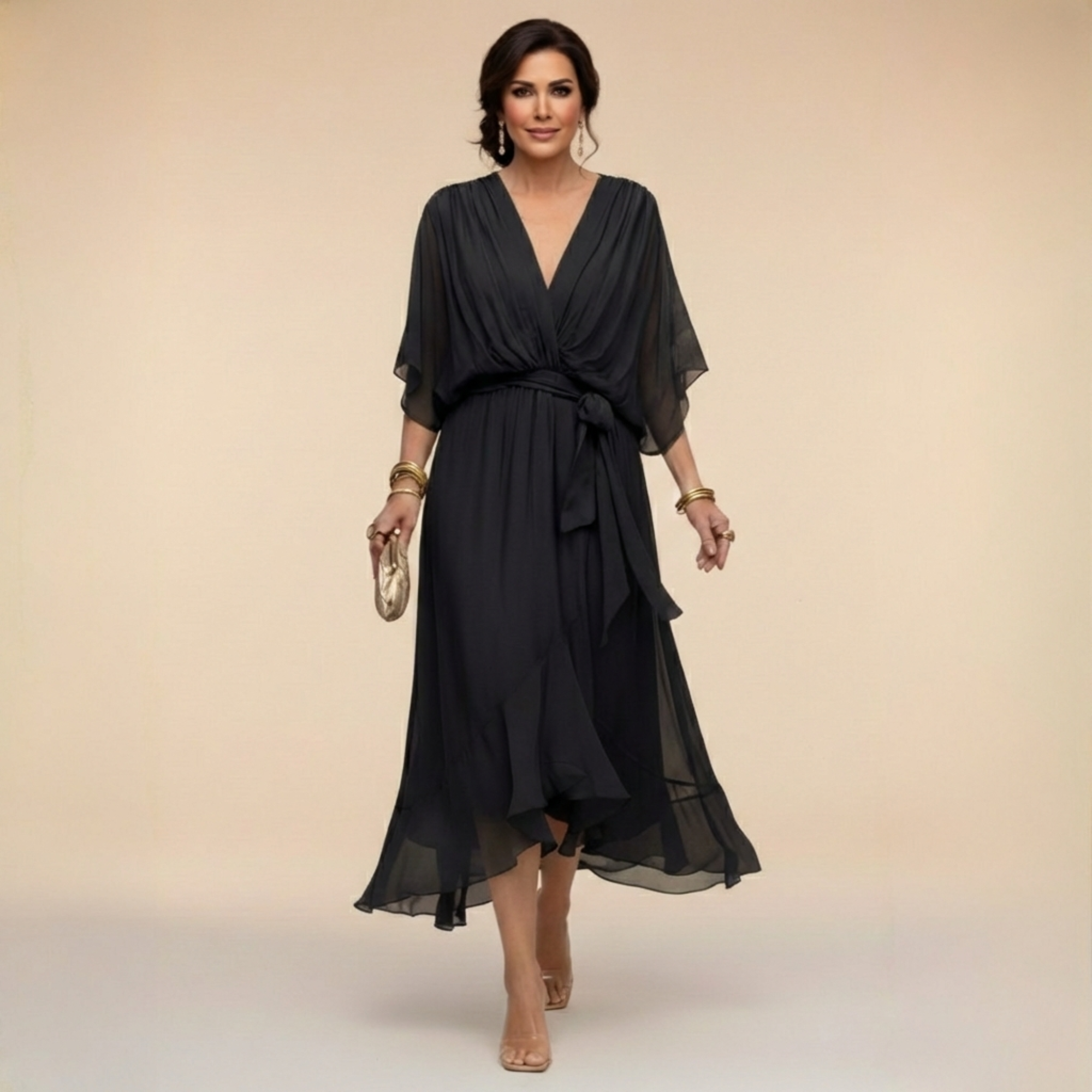 Mónica - Vestido de Chiffon con Escote en V