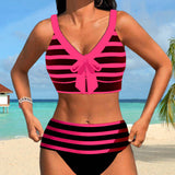 Pilar - Bikini de Rayas Blanco y Negro con Tiro Alto