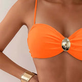 Beatriz - Bikini de Corte Alto con Detalles Dorados y Top Fruncido