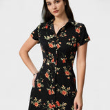 Gloria - Vestido Midi Negro Floral
