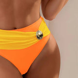 Beatriz - Bikini de Corte Alto con Detalles Dorados y Top Fruncido