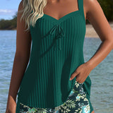 Gala - Tankini a Rayas con Short a Juego y Escote Elegante