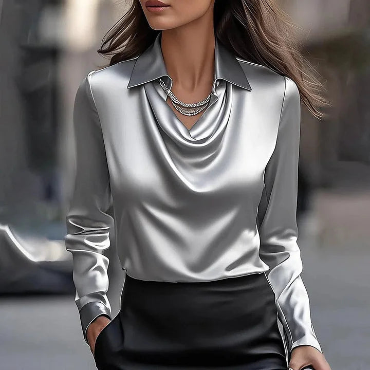 Inés - Blusa de Satén Elegante con Escote Suave