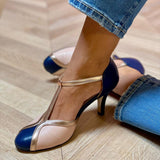 Alessia - Zapatillas de tira en T coloridas y cómodas con puntera redonda