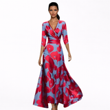 Candela - Vestido Largo Crema con Estampado Floral y Escote Cruzado