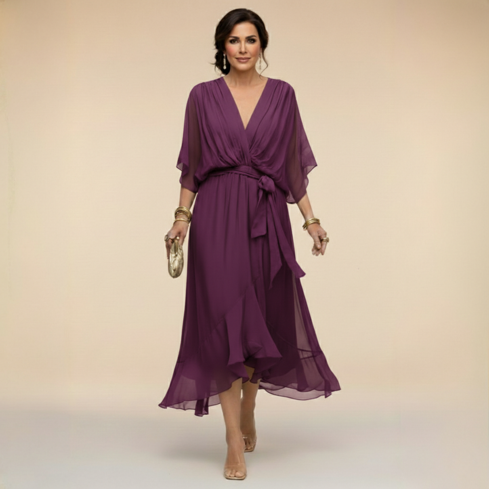 Mónica - Vestido de Chiffon con Escote en V