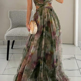Claudia - Vestido Largo de Tul con Estampado Floral en Tonos Lila