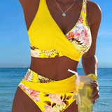 Ángela - Bikini Floral con Contraste y Delicada Abertura