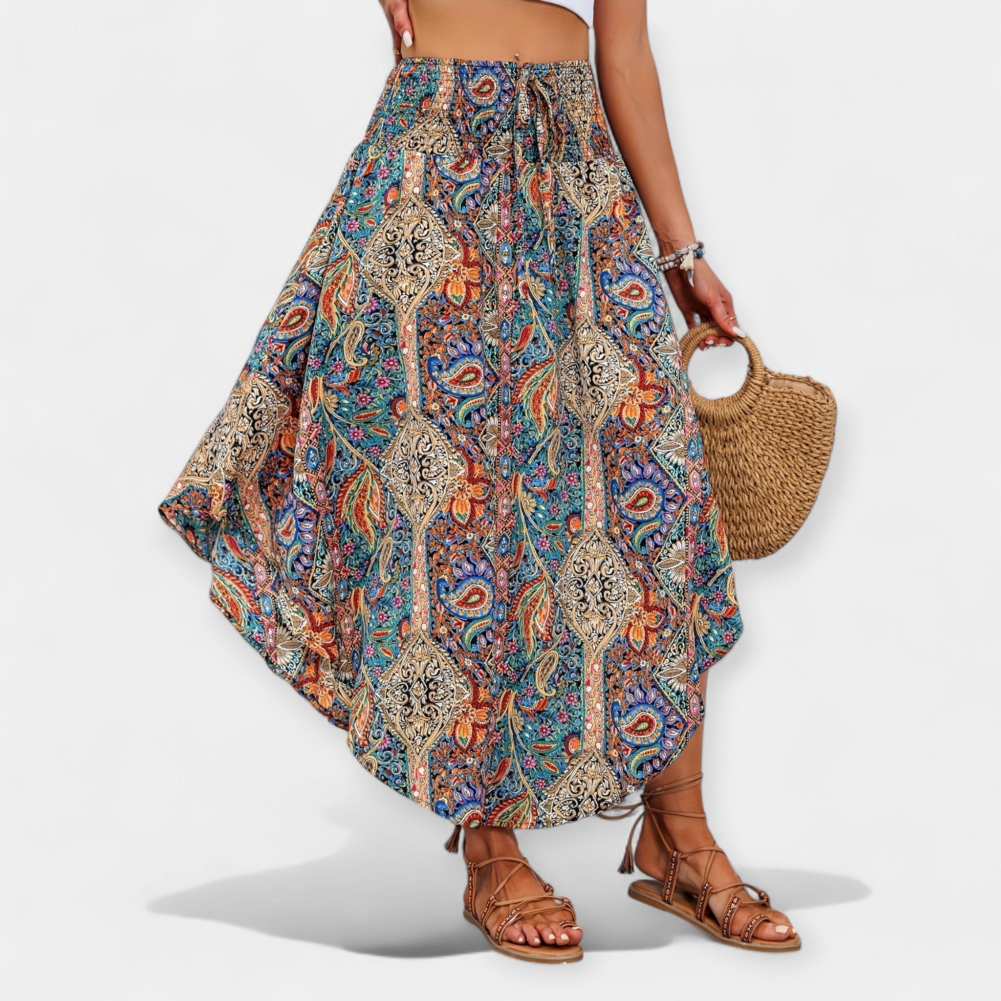 Saia Midi Floral de Cintura Alta para Valentina