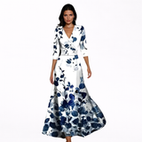 Candela - Vestido Largo Crema con Estampado Floral y Escote Cruzado