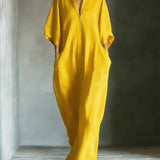 Alina - Vestido largo con mangas 3/4 y escote en V