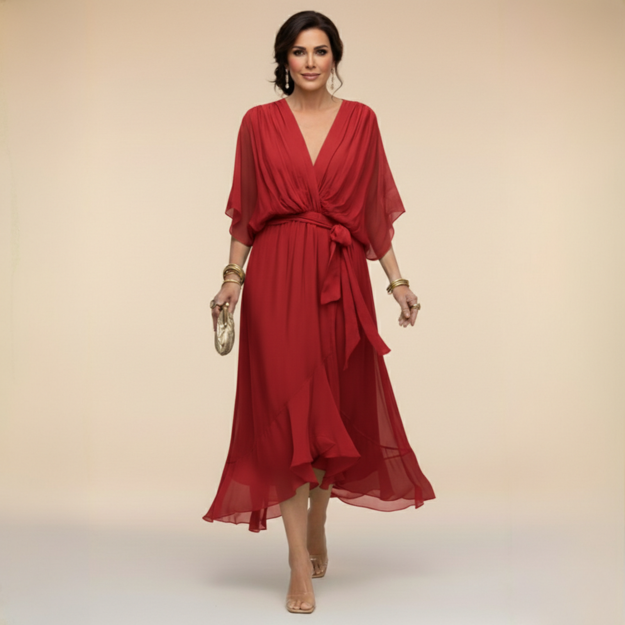 Mónica - Vestido de Chiffon con Escote en V