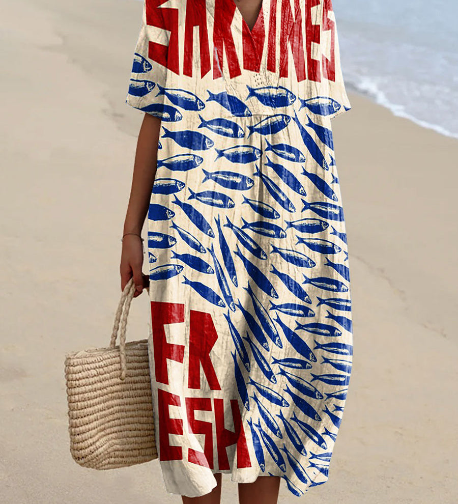 Ariana - Vestido con Estampado de Sardinas