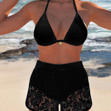 Mireia - Bikini de Encaje Blanco con Top Triangular y Short