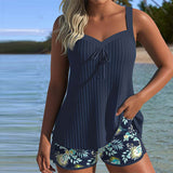 Gala - Tankini a Rayas con Short a Juego y Escote Elegante