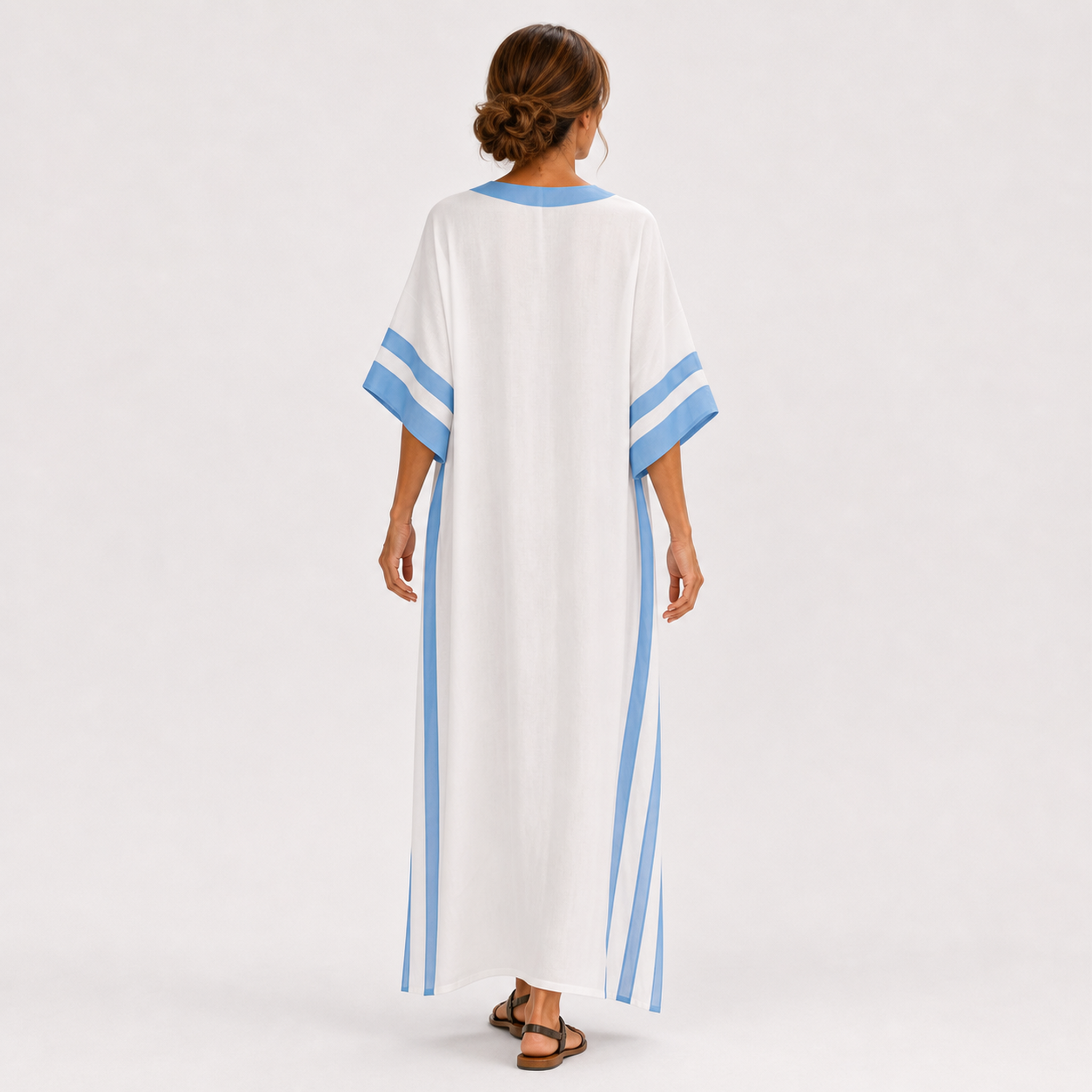 Caftán Alba Blanco Rayas Azules